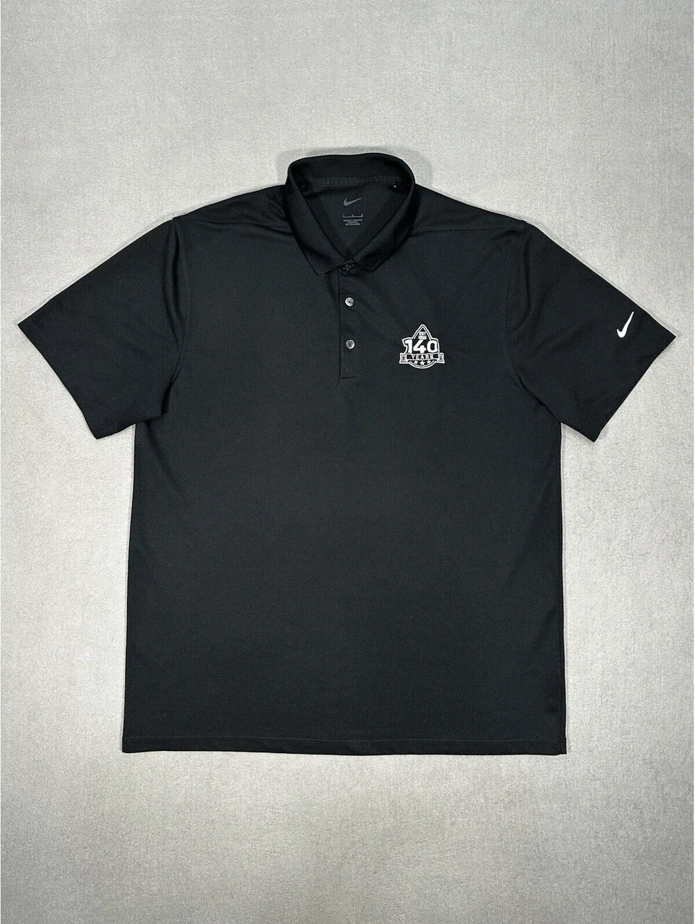 Nike Dri-Fit Polo Shirt Men’s Large Black 140 Years Logo Short Sleeve Golf
